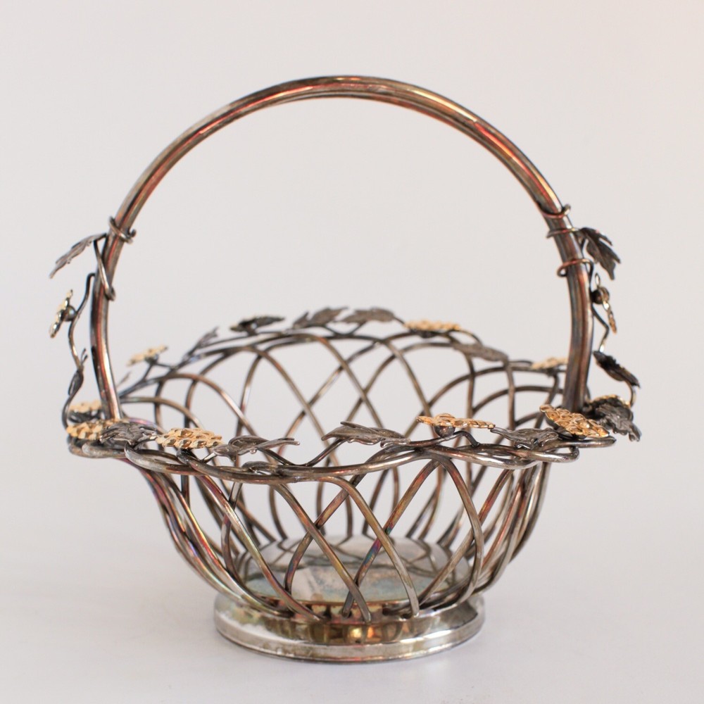 GODINGER Silver ART Vineyard GRAPE VINE SILVER PLATED BASKET with Handle