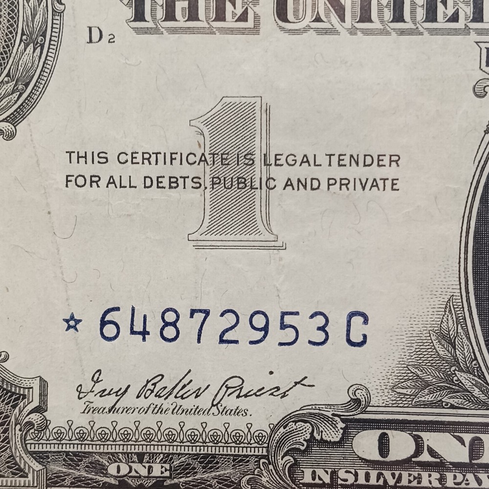 1957 Star Note Silver Certificate 8 Sequential Serial #'s Fancy Serial $1.00