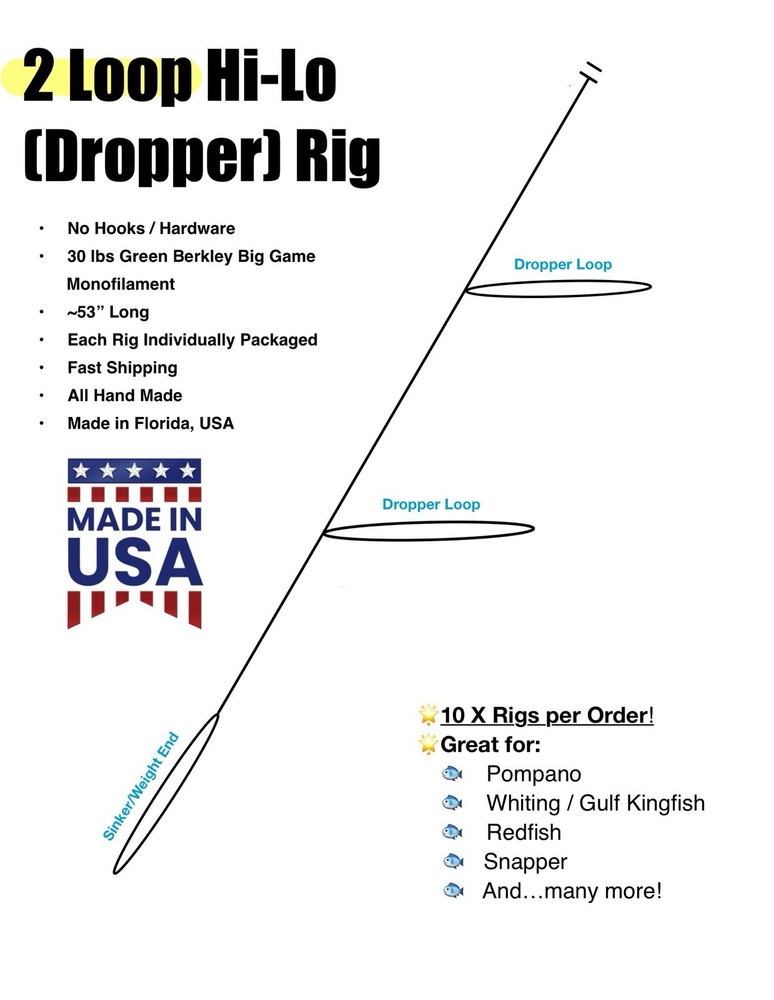 Pack of 10:  Double Loop Hi Lo Dropper Rigs