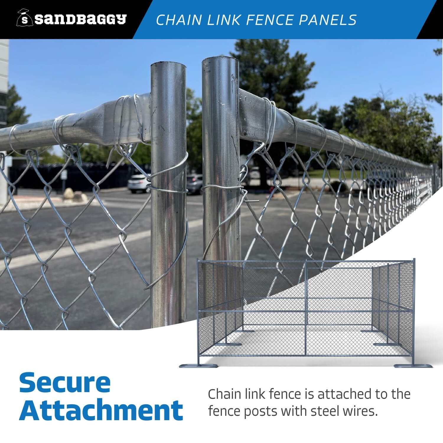 Sandbaggy 6 ft x 8 ft Temporary Chain Link Fence Panel - Galvanized [5 Qty]