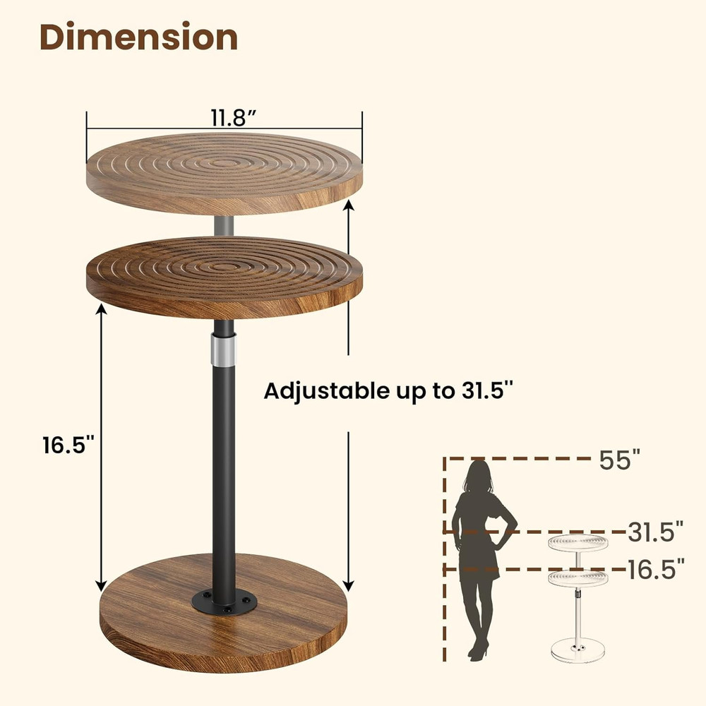 round Side Table, Adjustable-Height Small Drink Table, Pedestal Martini Stand, W