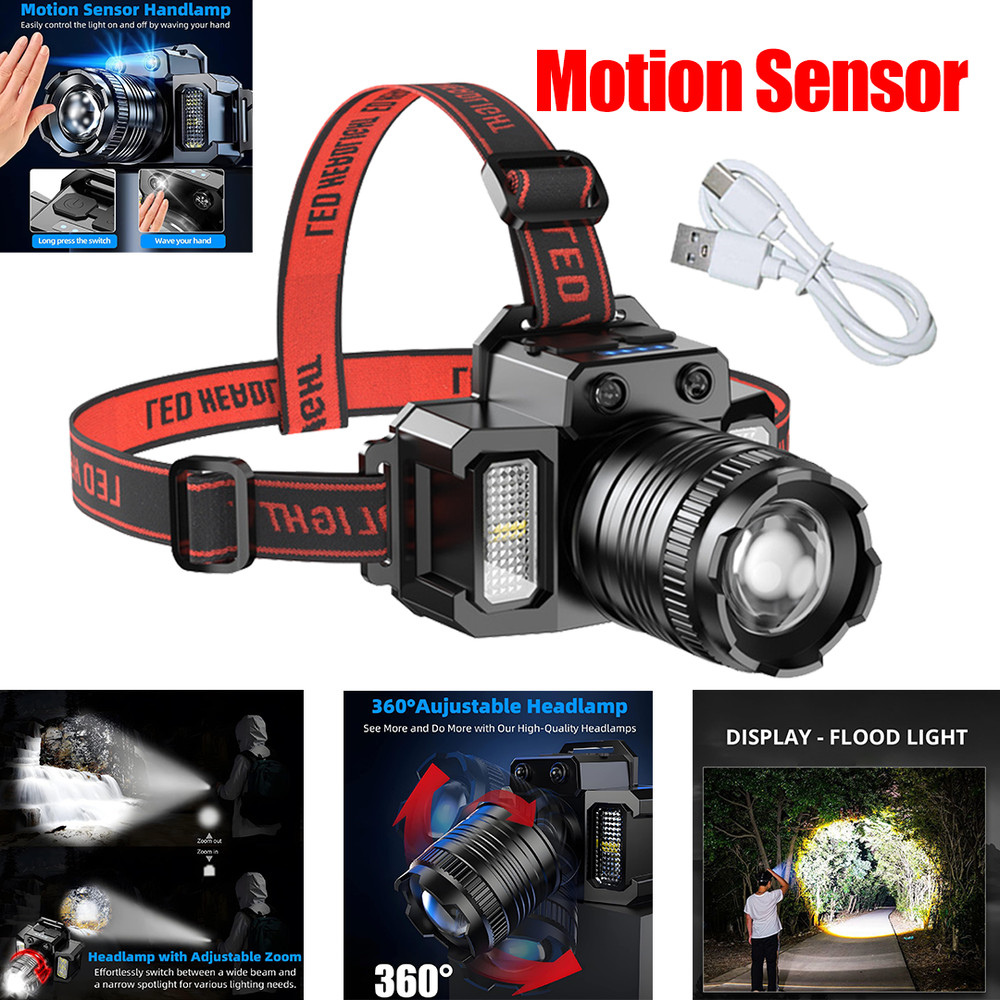 Super Bright Induction Headlamp Rechargeable Headlight Head Torch Work Flashligh