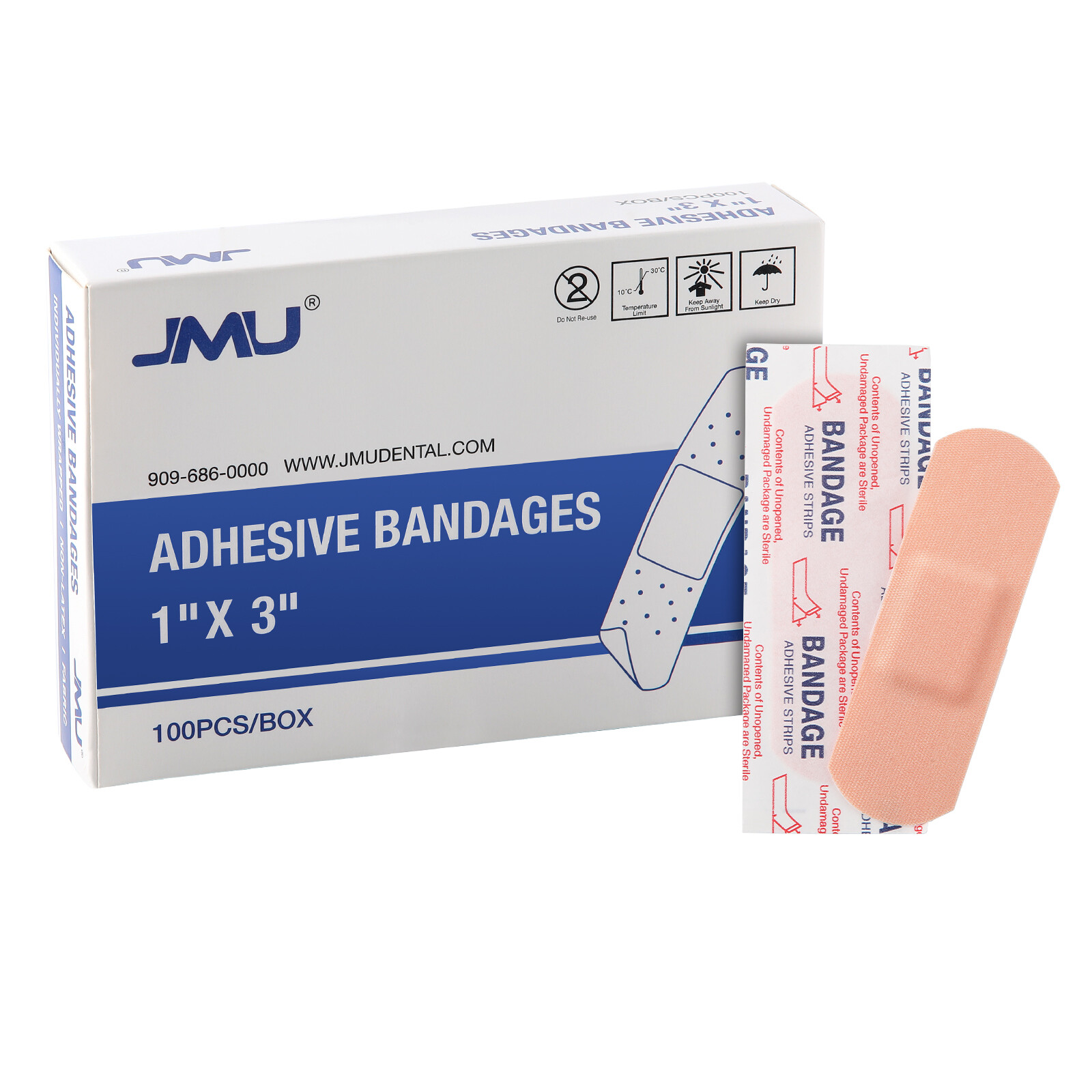 JMU Flexible Fabric Adhesive Bandages 1"x 3" Sterile Fabric Strip 100pcs/box