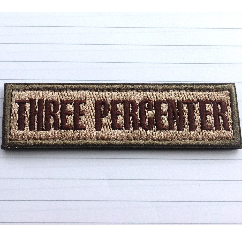 2PCS THREE PERCENTE TAB TACTICAL MILITARY BADGE EMBROIDERY HOOK LOOP PATCH TAN