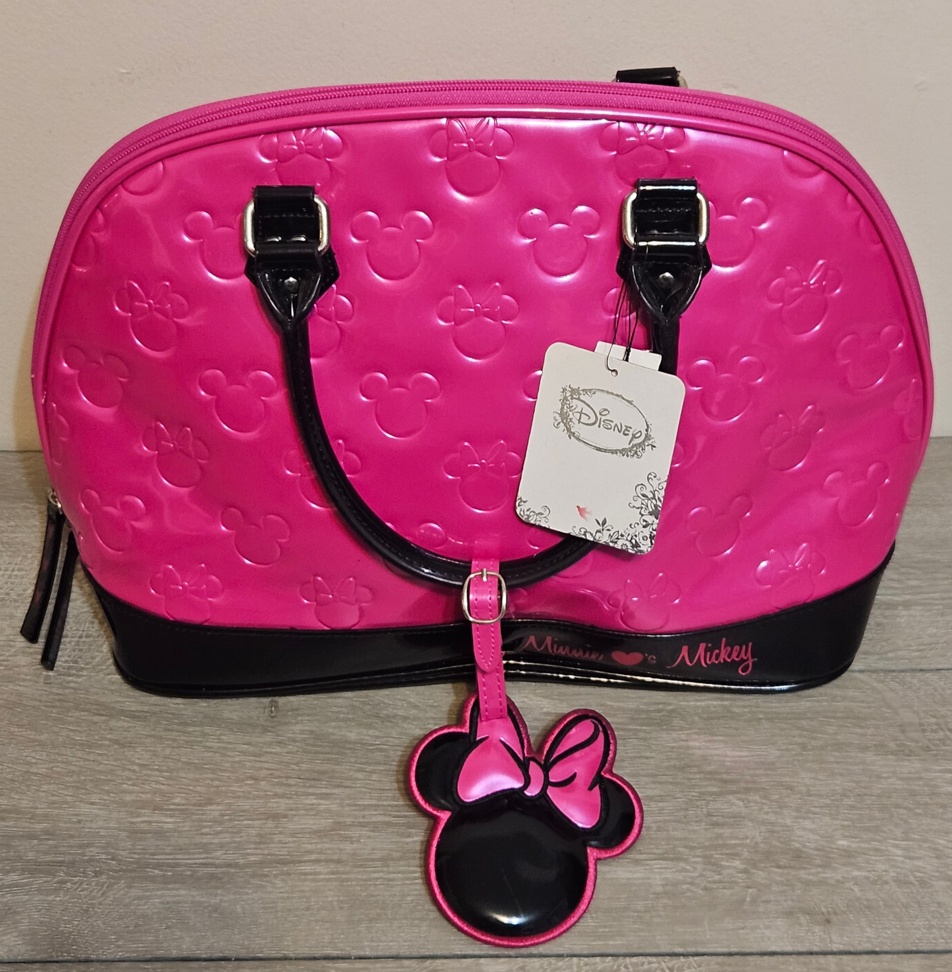 DISNEY x LOUNGEFLY Pink Minnie Loves Mickey Large Dome Satchel Bowling Bag NWD