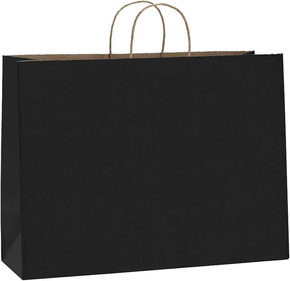 Paper Shopping Bags 50 Black Kraft 16" x 6 x 12" Retail Merchandise Handles