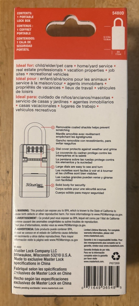 MasterLock Portable Combination Lock Box (5480D)... FREE S&H!