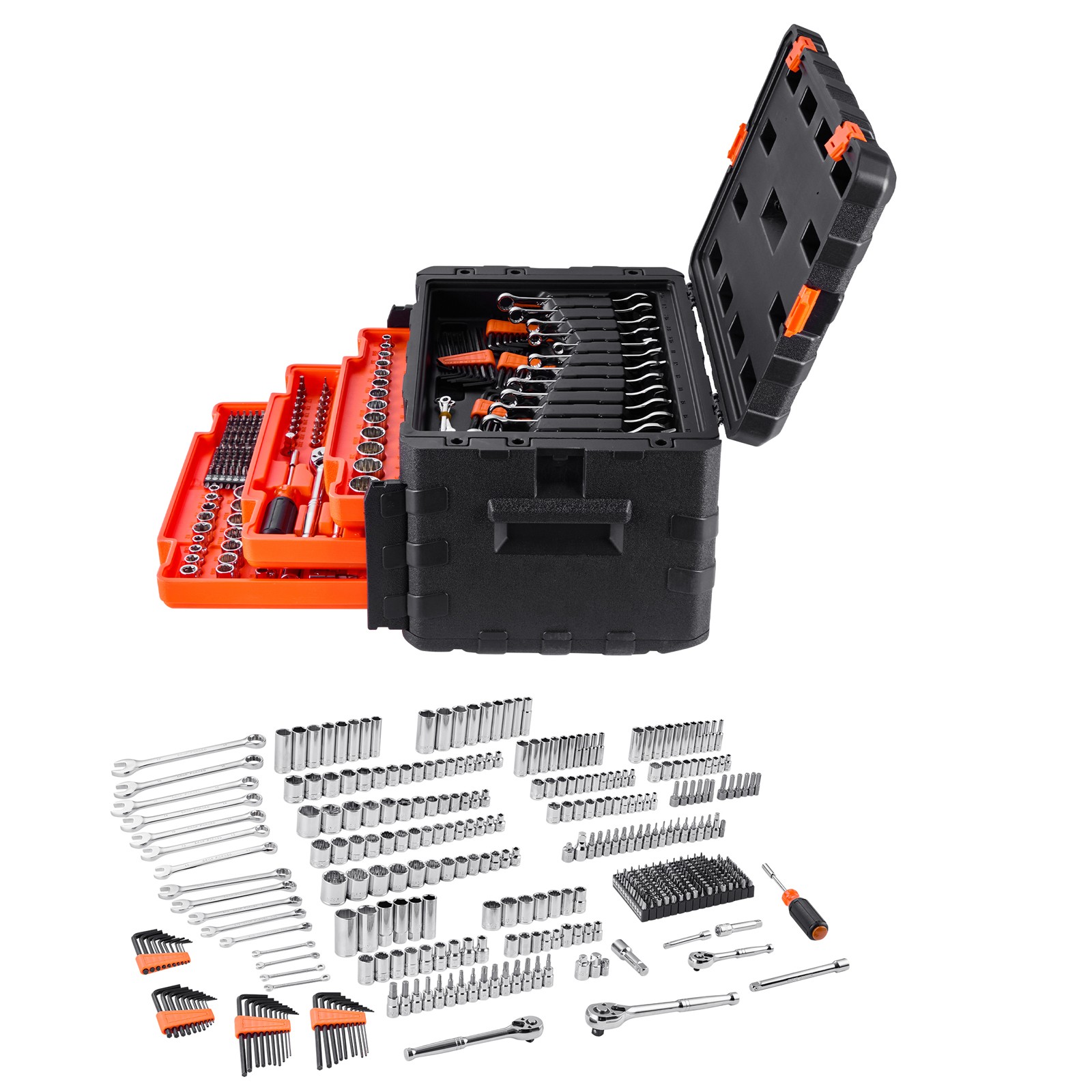 Mechanics Tool Set Socket Set 450Pcs 1/4 3/8 1/2 in Drive Orange Drawer