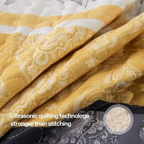 Floral Patchwork Quilt Set King Size 3 King(96"x90") Yellow Patchwork