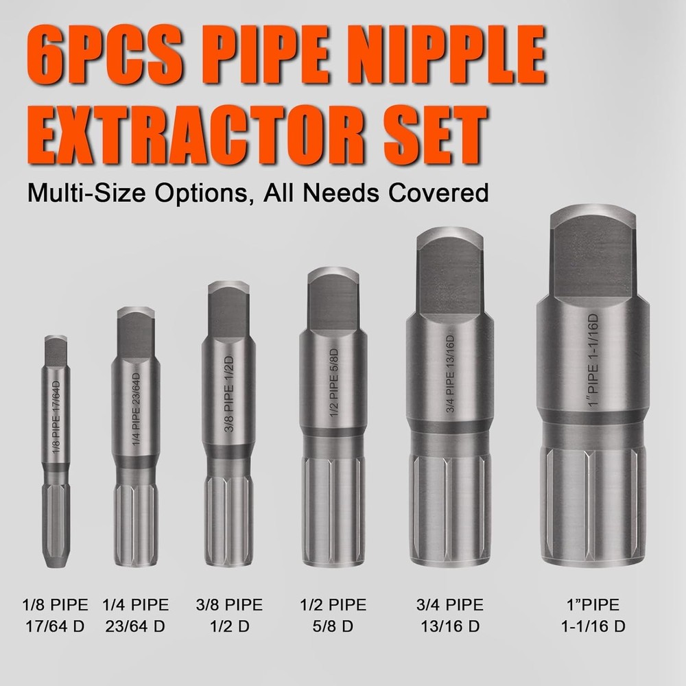 Pipe Extractor Set, Heavy Duty 6pcs Size-Marked Broken 6PCS, Black