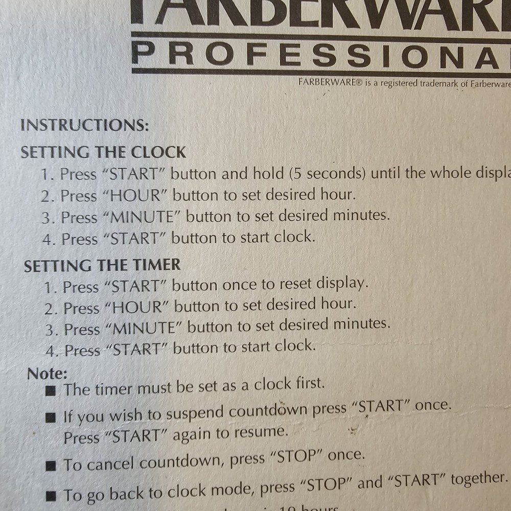 RARE - FARBERWARE KITCHEN MAGNETIC DIGITAL TIMER/CLOCK BATTERY OPERATED