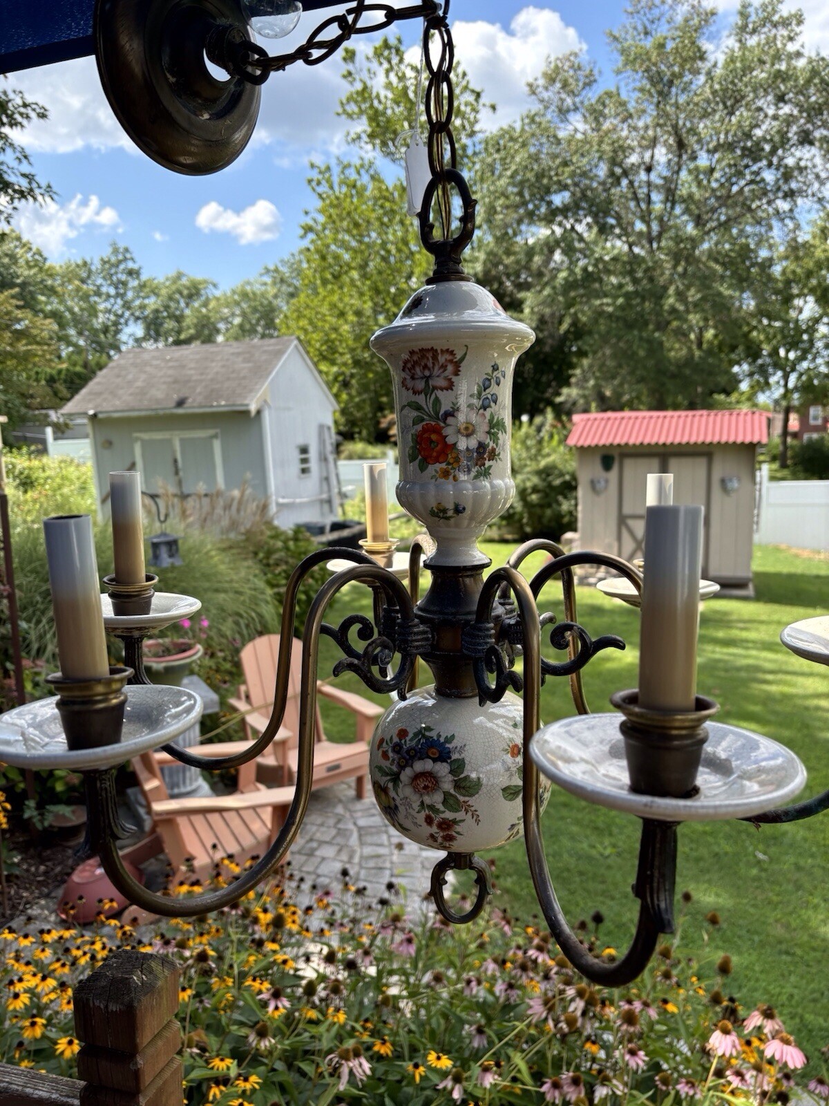 French hand painted 6 arm Porcelain Chandelier from the 20-40s