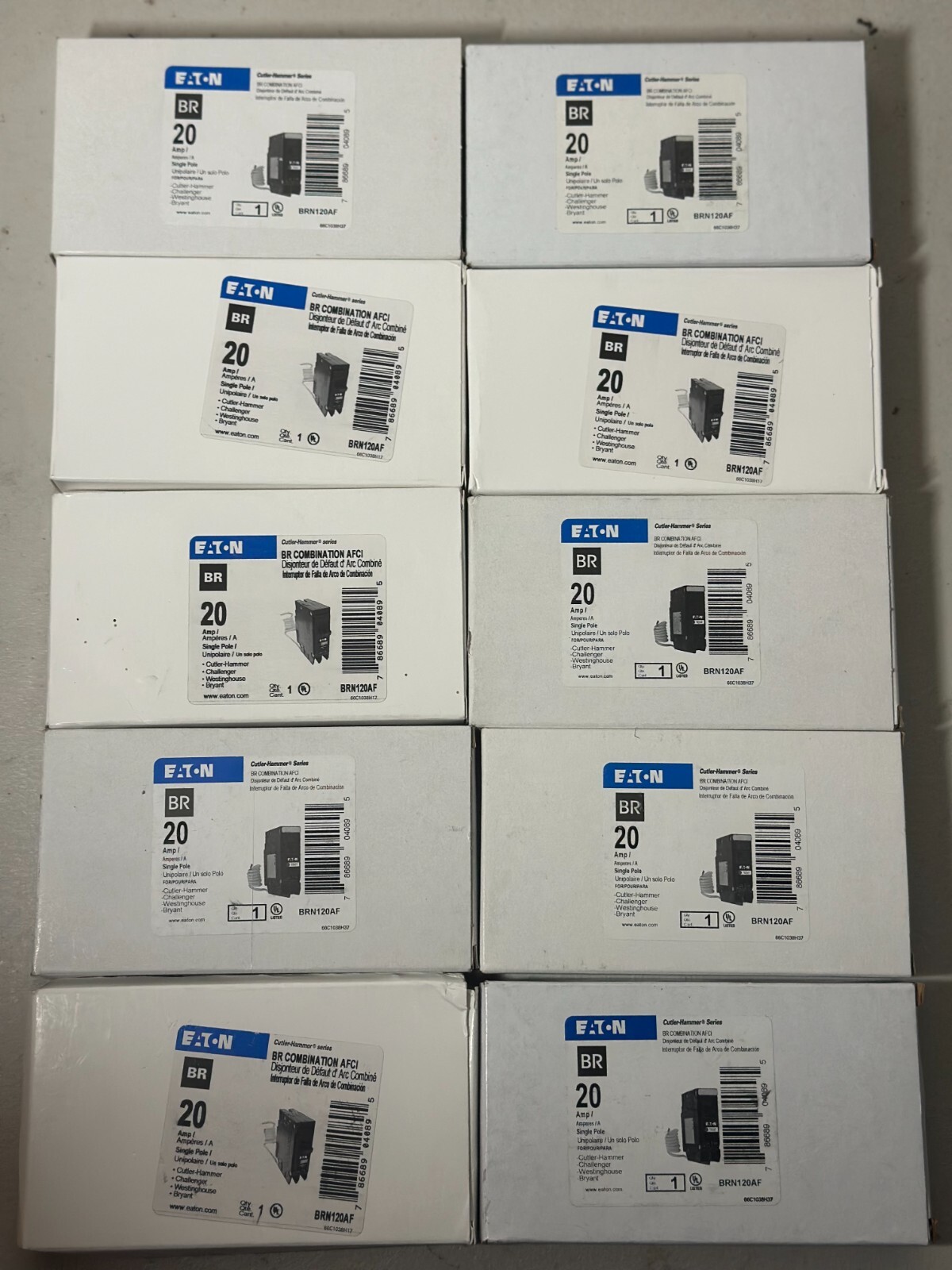 10 PCS Eaton BRN120AF BR Combination AFCI Circuit Breaker 20 AMP