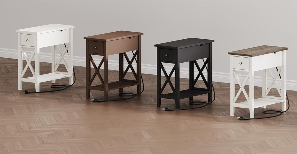 ChooChoo End Table with Charging Station, Narrow Side USB Black