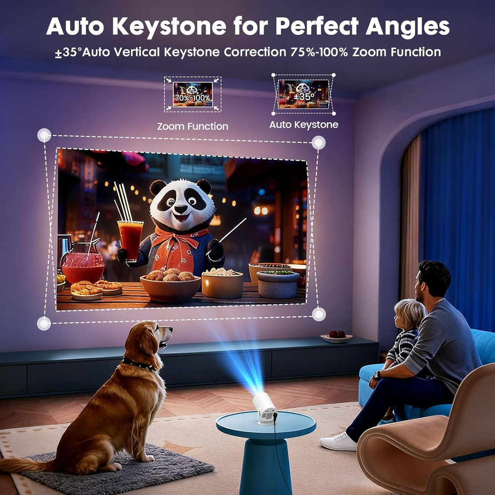 [Built-In Apps] Mini Projector with Wifi and Bluetooth & Android 12, Electric Fo