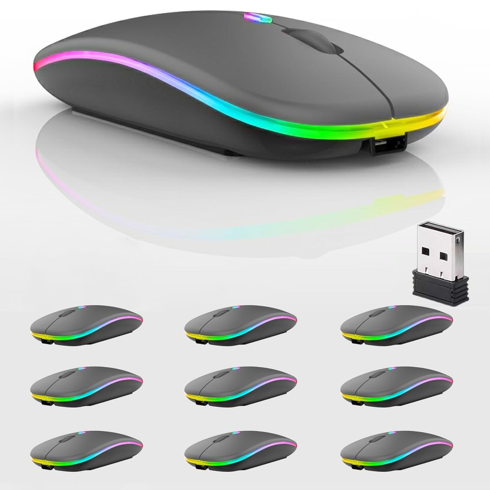 10 Pack Wireless Bluetooth Mouse,LED Dual Mode Rechargeable Silent Slim Lapto...