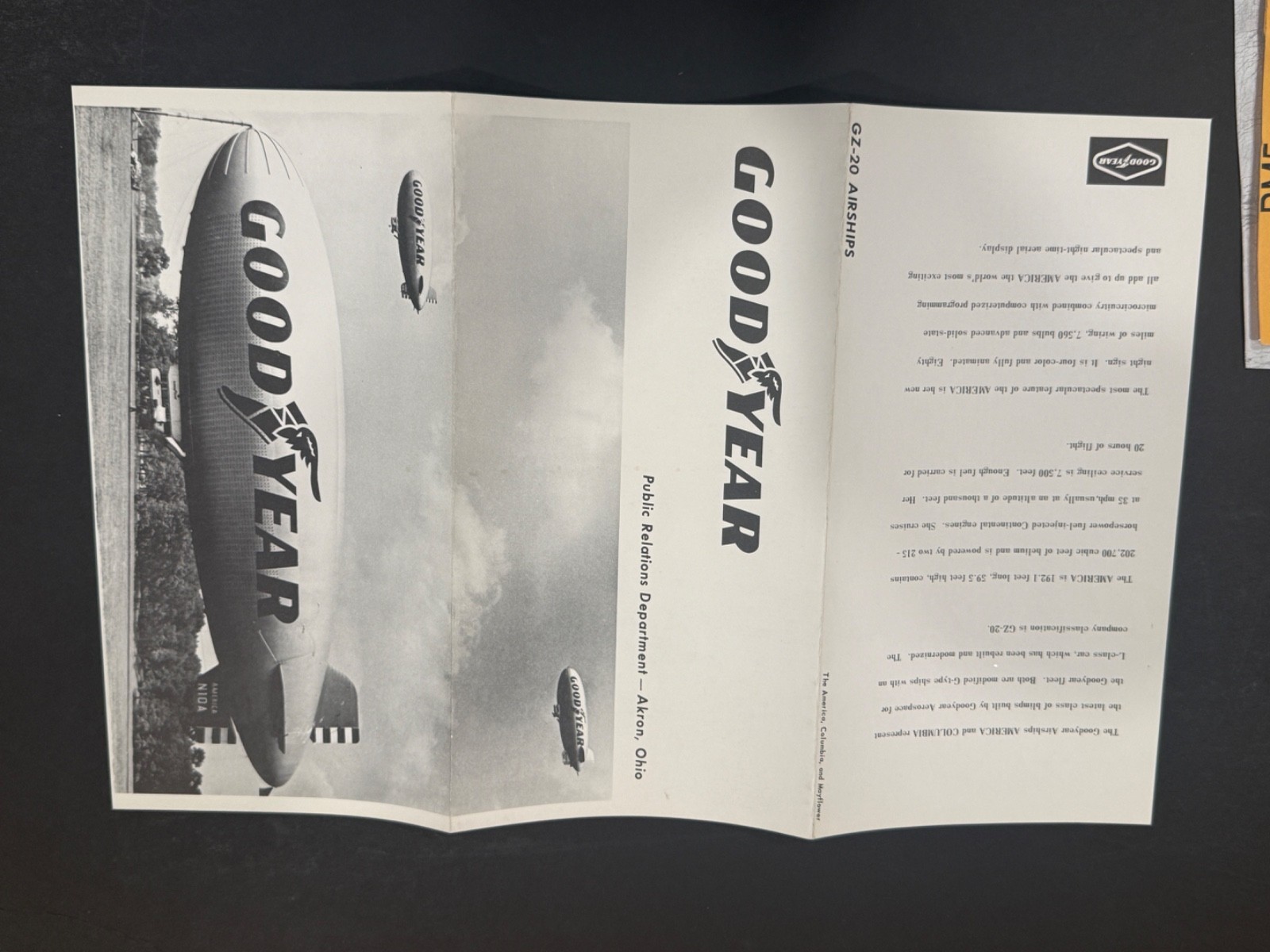 Goodyear Blimp Airship Fabric Piece & GZ-20 Layout Diagram Aviation