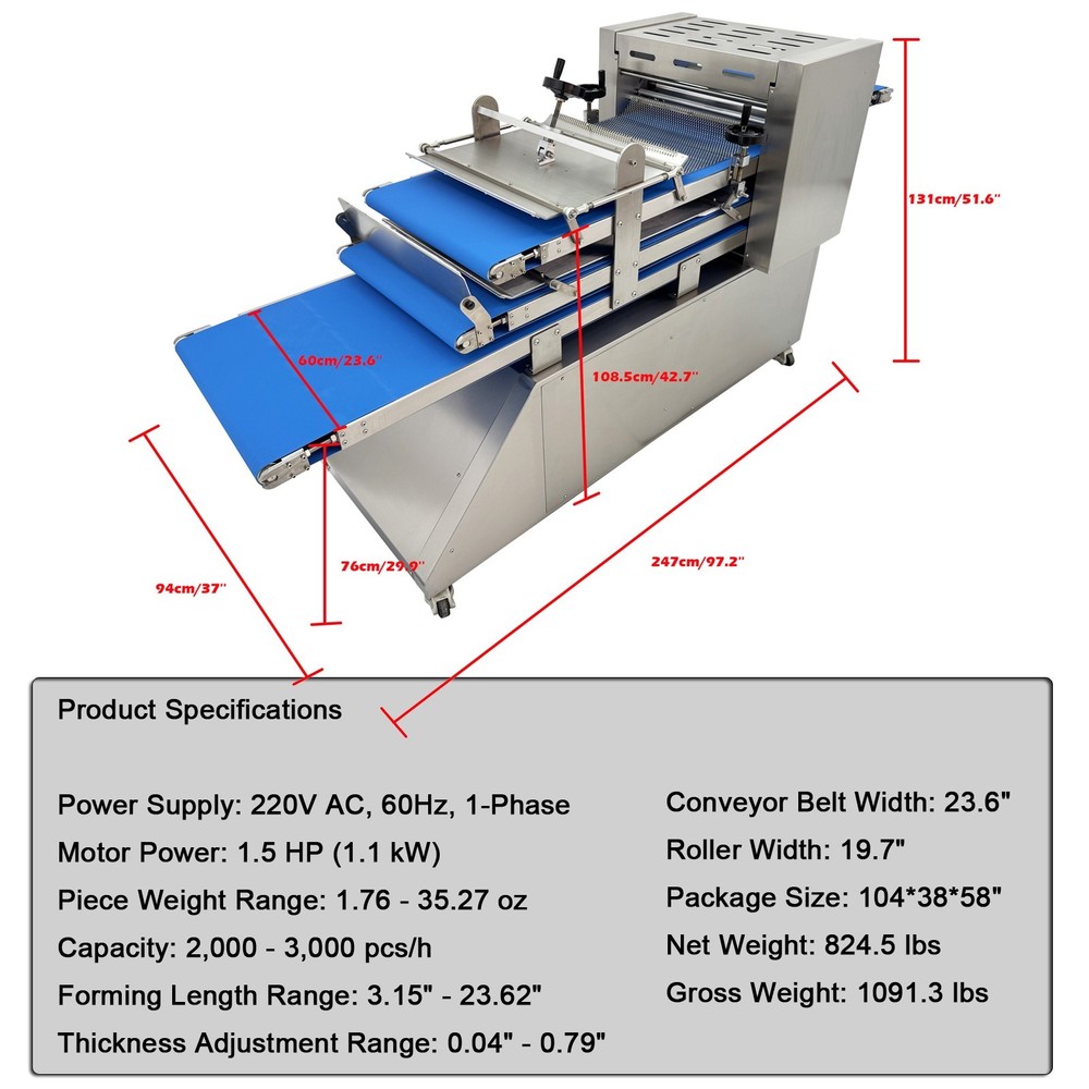 Automatic Continuous Bread Dough Molder 220V, 1.1KW, 2000-3000pcs/h 50g-1000g