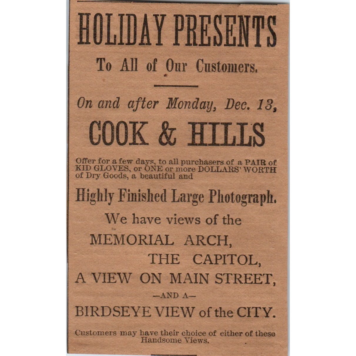 Cook & Hills Holiday Presents 1886 Hartford CT Victorian Ad AB8-HT1