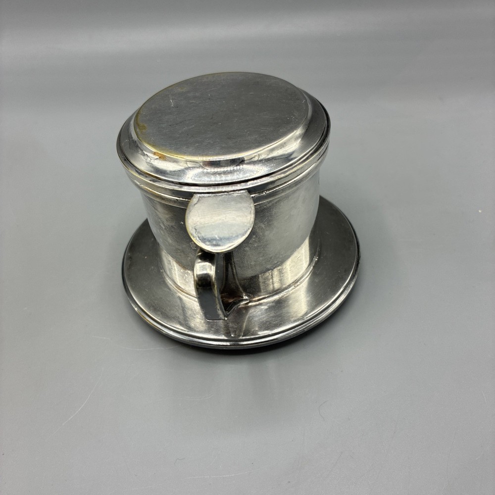 Silver Plate Tea Strainer Press Cup Handle Lid 3pc Marked