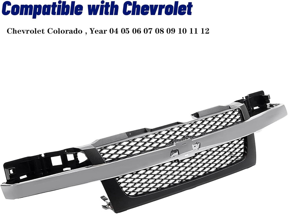 Front Grille Grill with Dark Gray Mesh Insert Compatible with 2004-2012 Chevrole