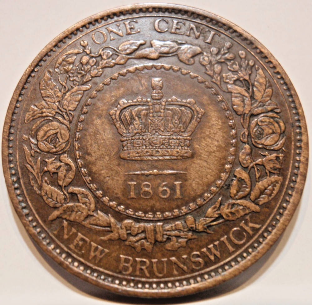 1861 NEW BRUNSWICK CANADA LARGE CENT, XF-AU