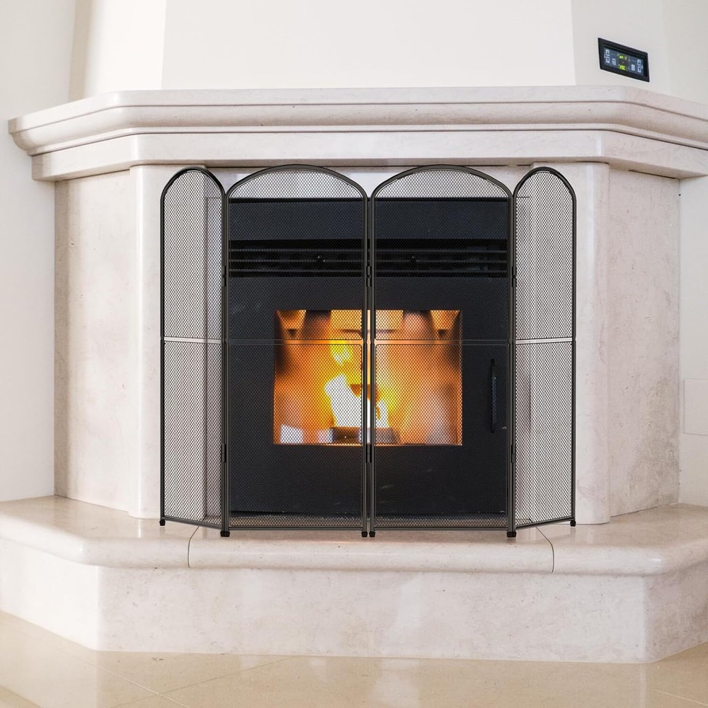 4 Panel Fireplace Screen Stand Fire Spark Guard Cover Fireplace Screen Decor