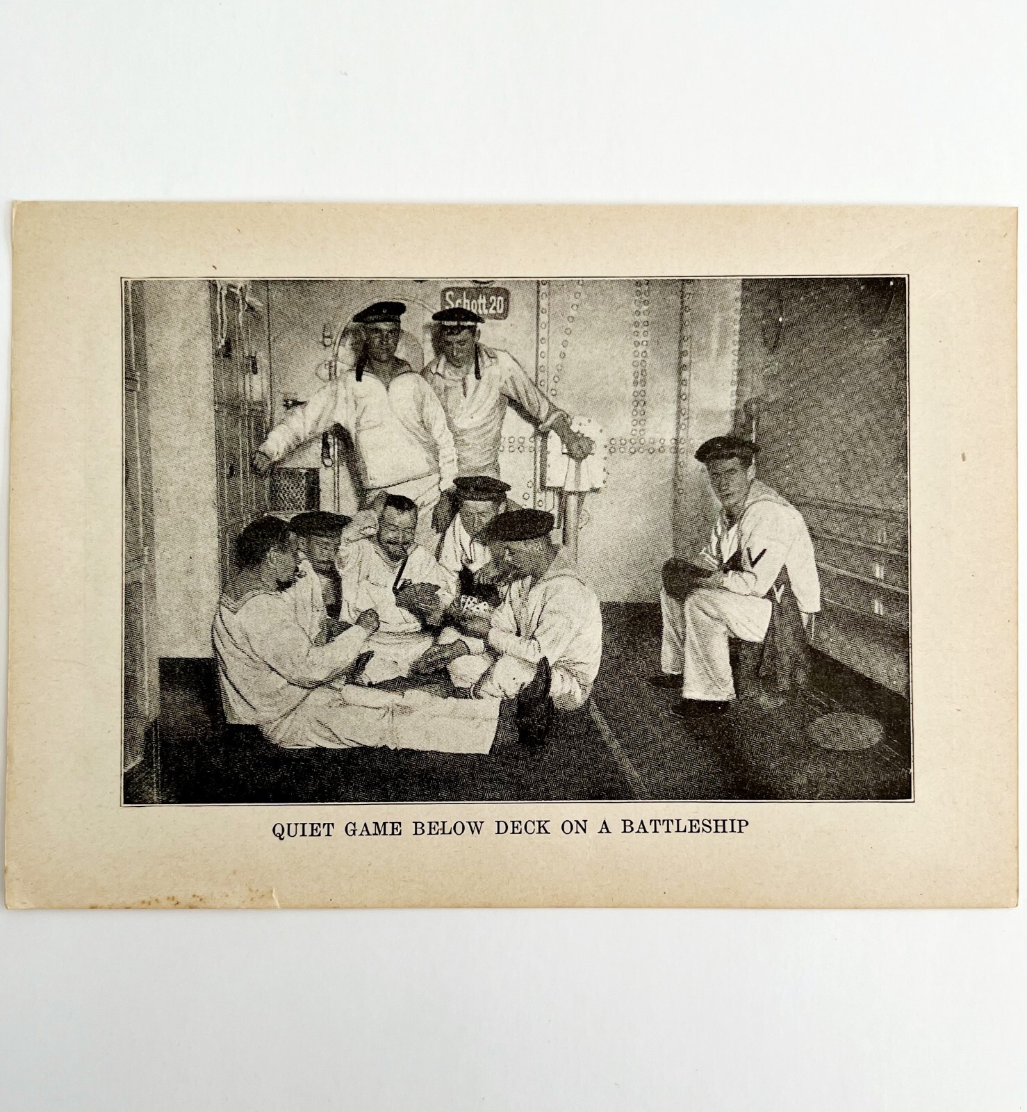 1914 WW1 Print Poker Game On Battleship Navy Antique Military Collectible