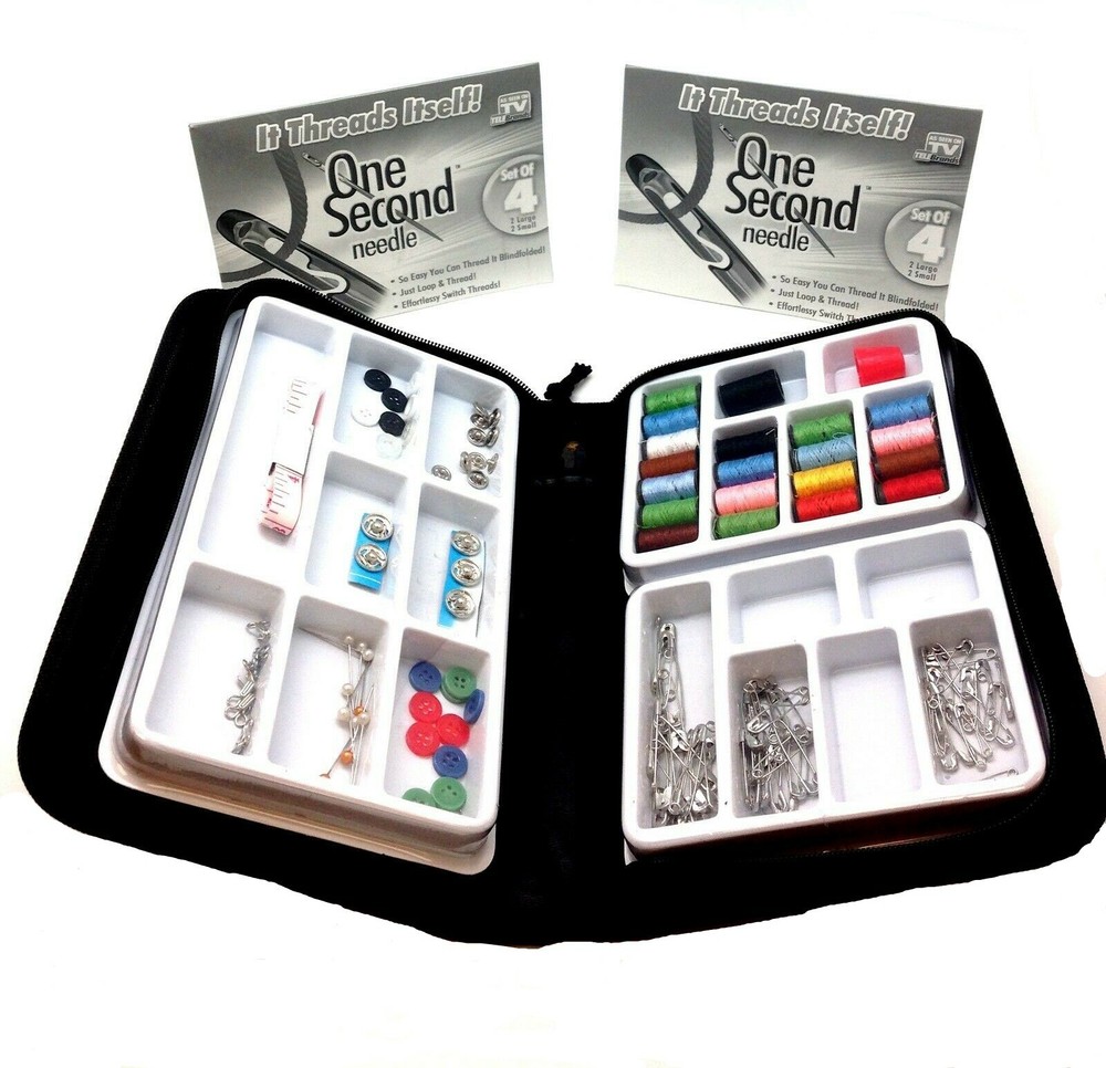 One Second Needle 8 Set Self Threading 100Pc Kit Sew Button Patch Sewing Kit