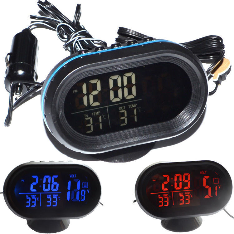 Dual Display LED Digital Car Clock Thermometer Temperature Voltmeter DC12/24V