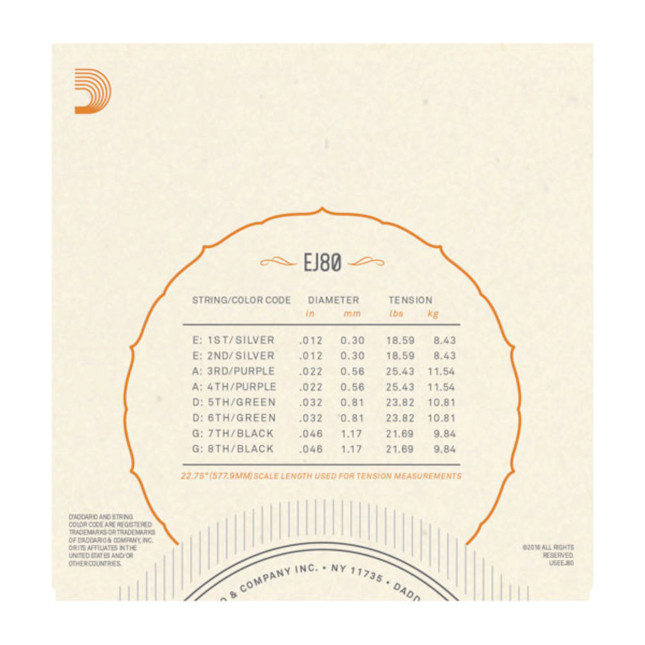 D'Addario EJ80 Phosphor Bronze Octave Mandolin Strings 12-46 loop end