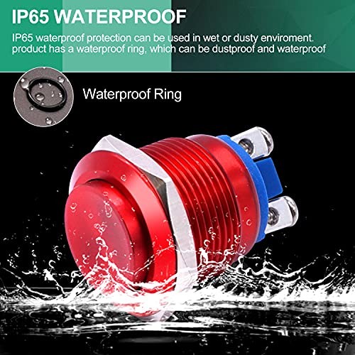 /19mm Waterproof Metal Shell Momentary Raised Top Push Button Switch Red