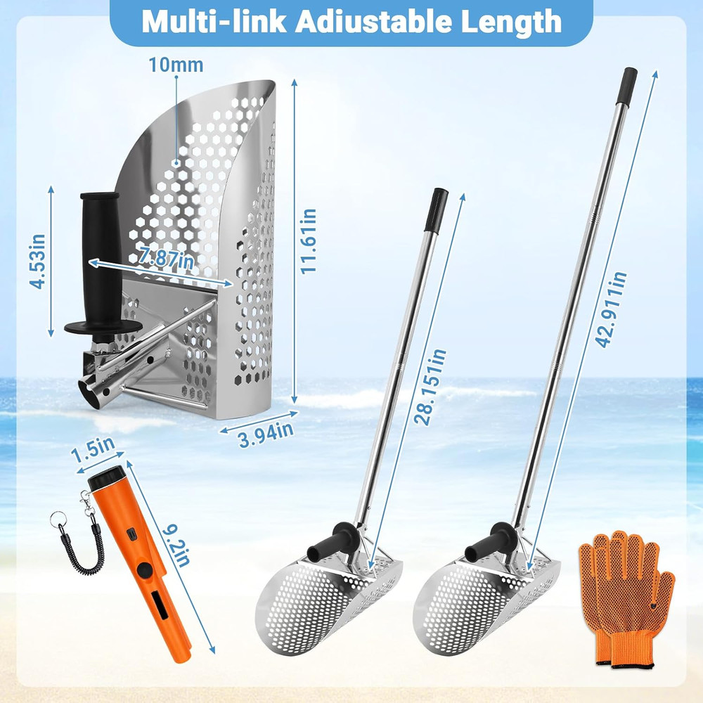 Sand Scoop for Metal Detecting with Handle&Metal Detector Pinpointer, Stainless