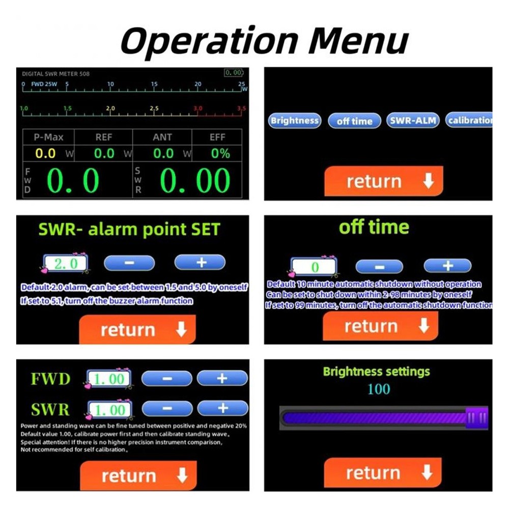 200W Digital Power SWR Meter With UHF Interface IPS Touch Screen Standing Wave ⊹