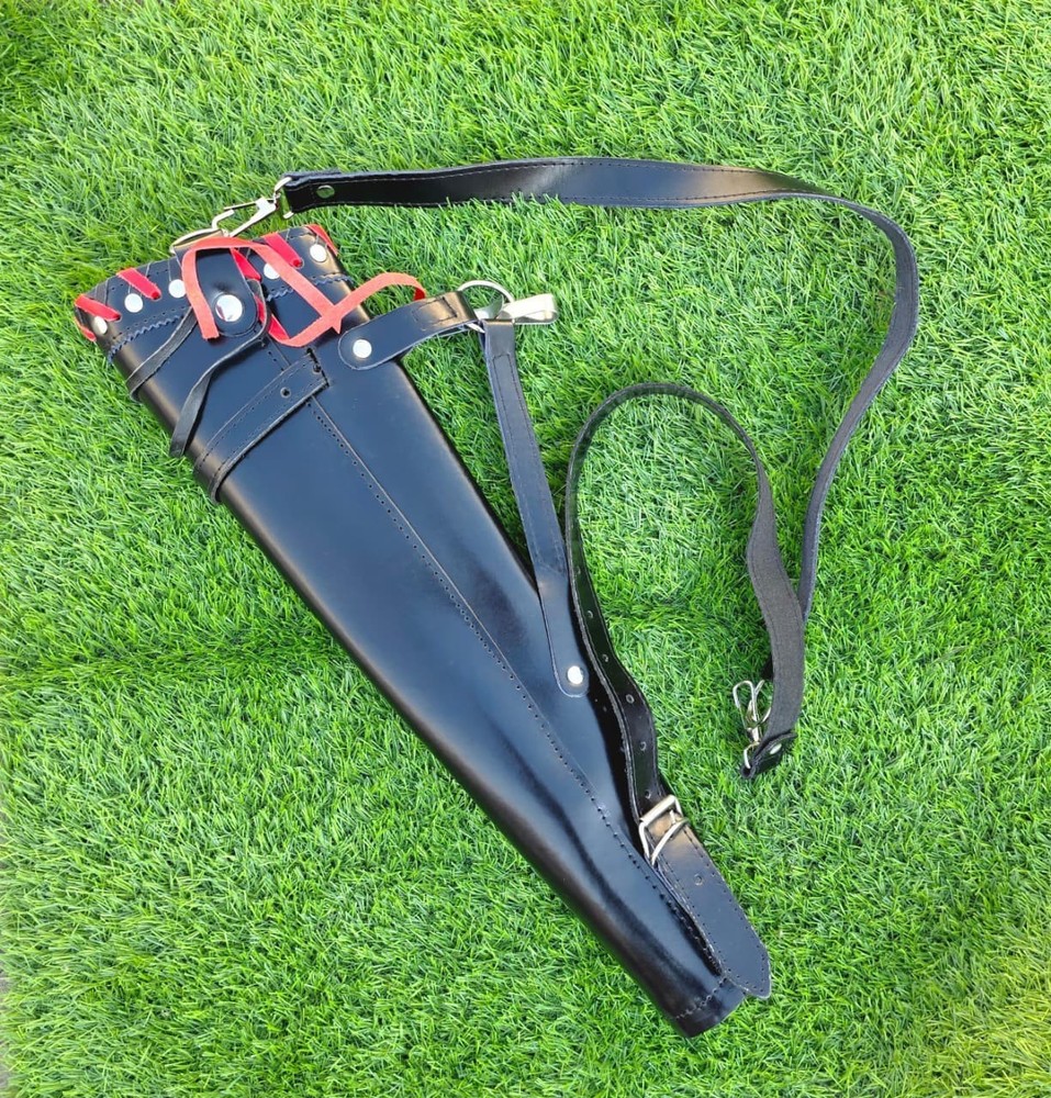 Handmade Leather Archery Quiver Black Adjustable Shoulder Arrow Holder