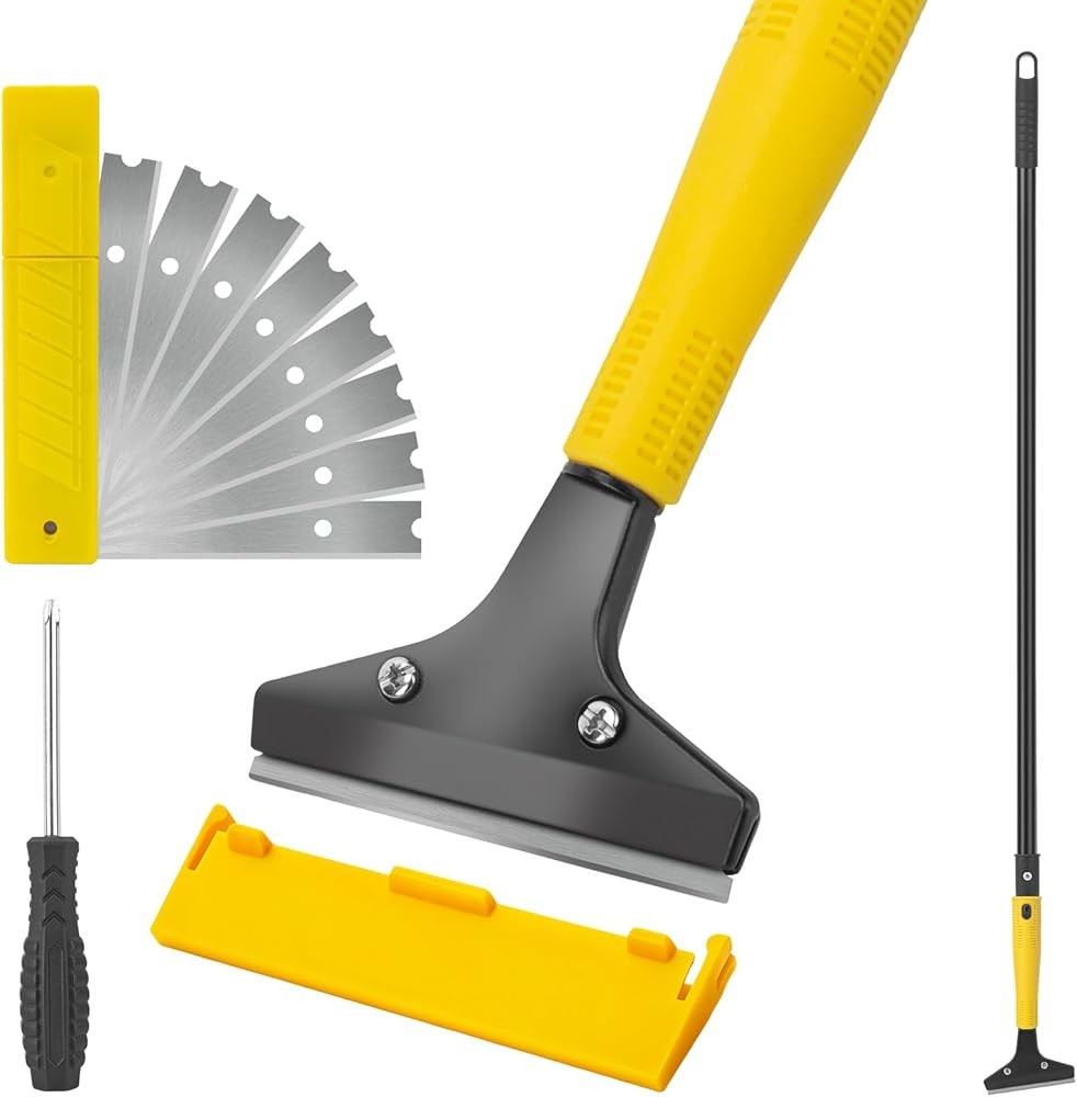 Scraper Tool, Wide Heavy Duty Floor Scraper. Long Handle,