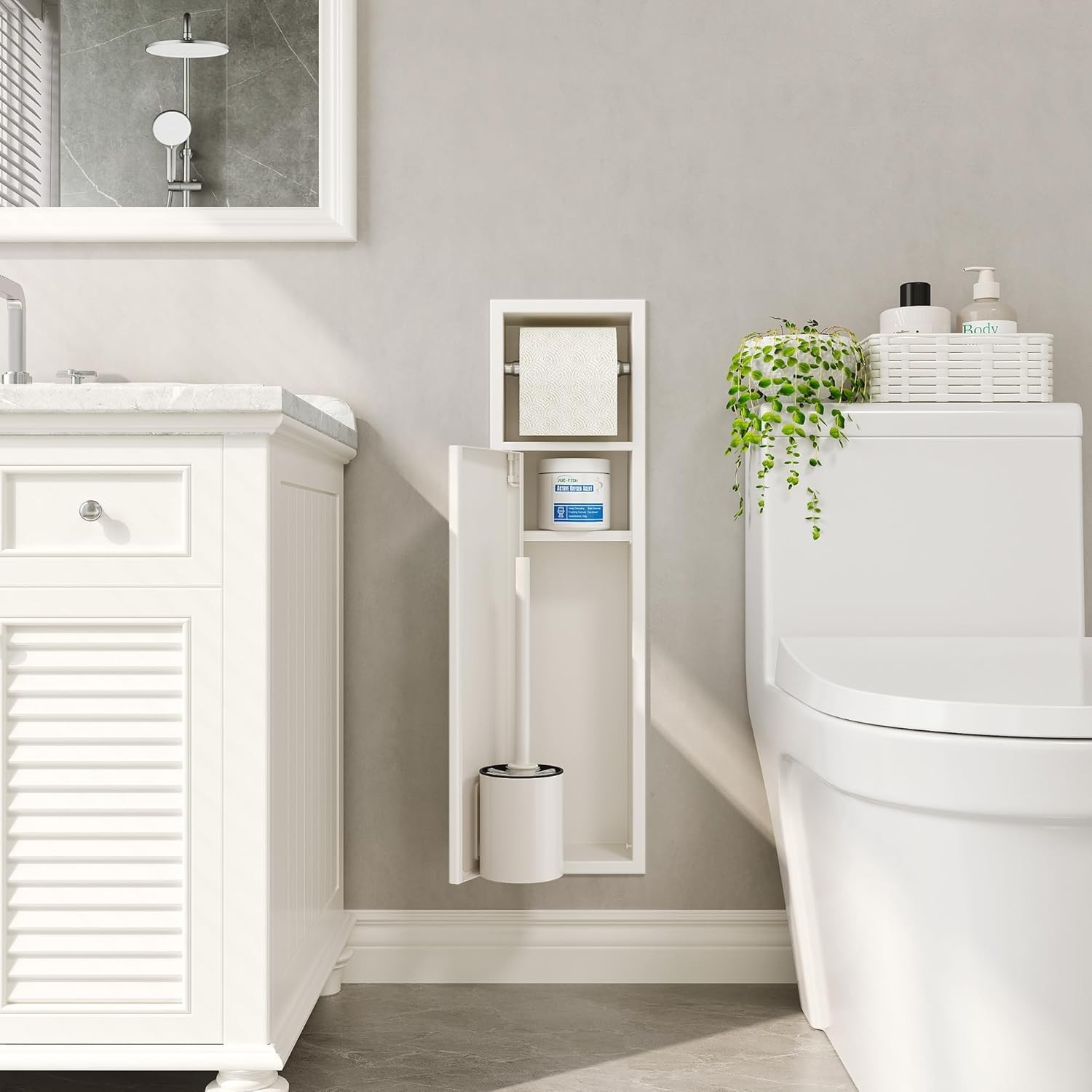 Recessed Toilet Brush Holder SUS304 Stainless Steel Rustproof Recessed Toilet