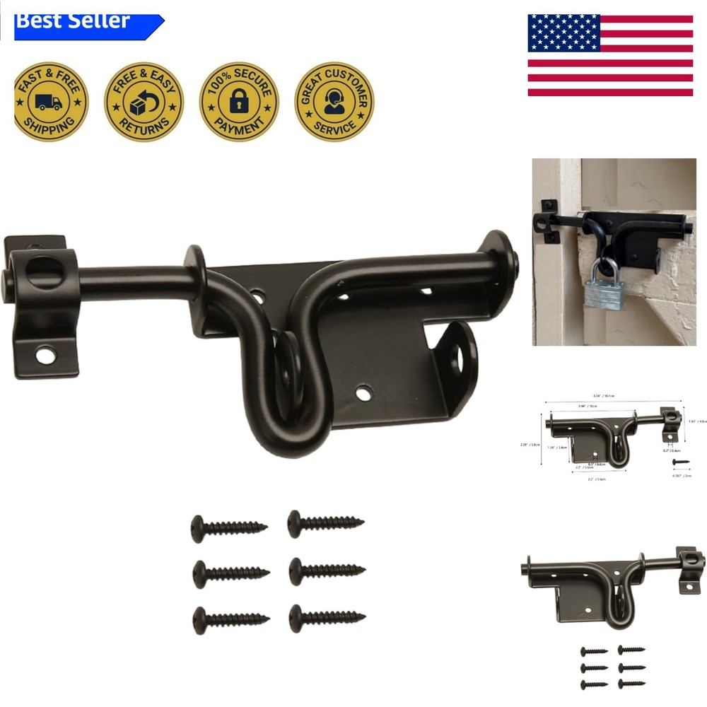 Rust-Proof Black Sliding Bolt Latch with Padlock Compatibility for Gates & Sheds