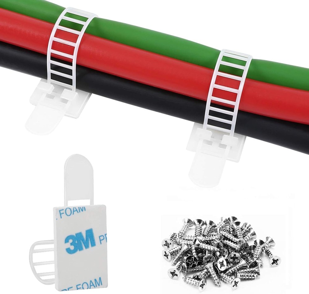 Adhesive Cable Management Clips, 50Pcs Adjustable Nylon M-50pcs, White