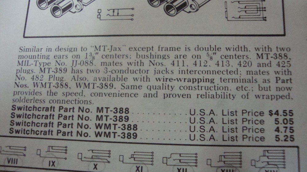 Switchcraft #MT-388 TWO 2-CONDUCTOR JACKS