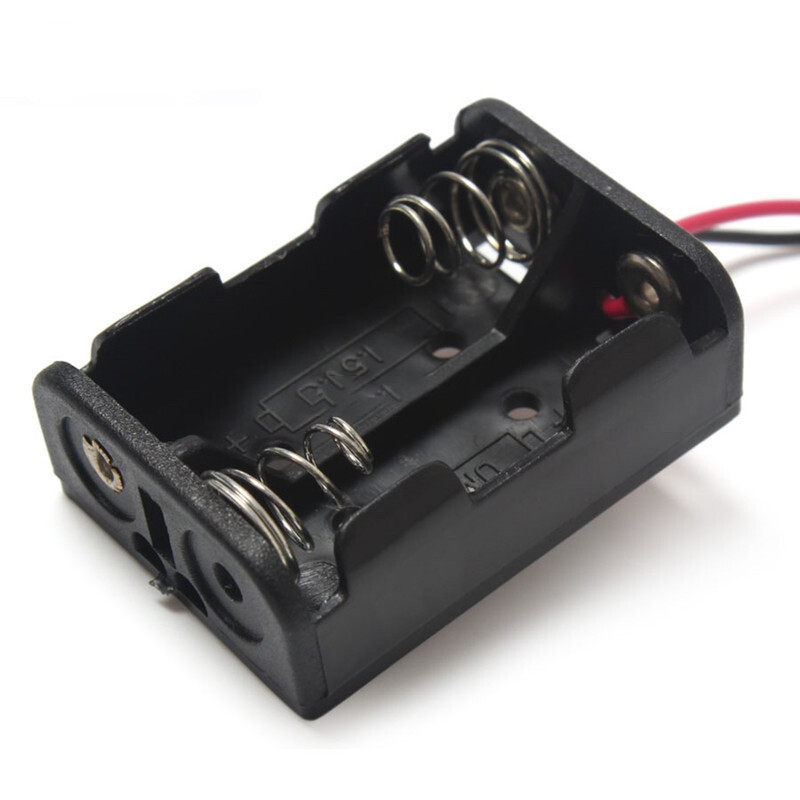 2 Cell 12V 23A Battery Holder Case Storage Open Container Box With Wire Black