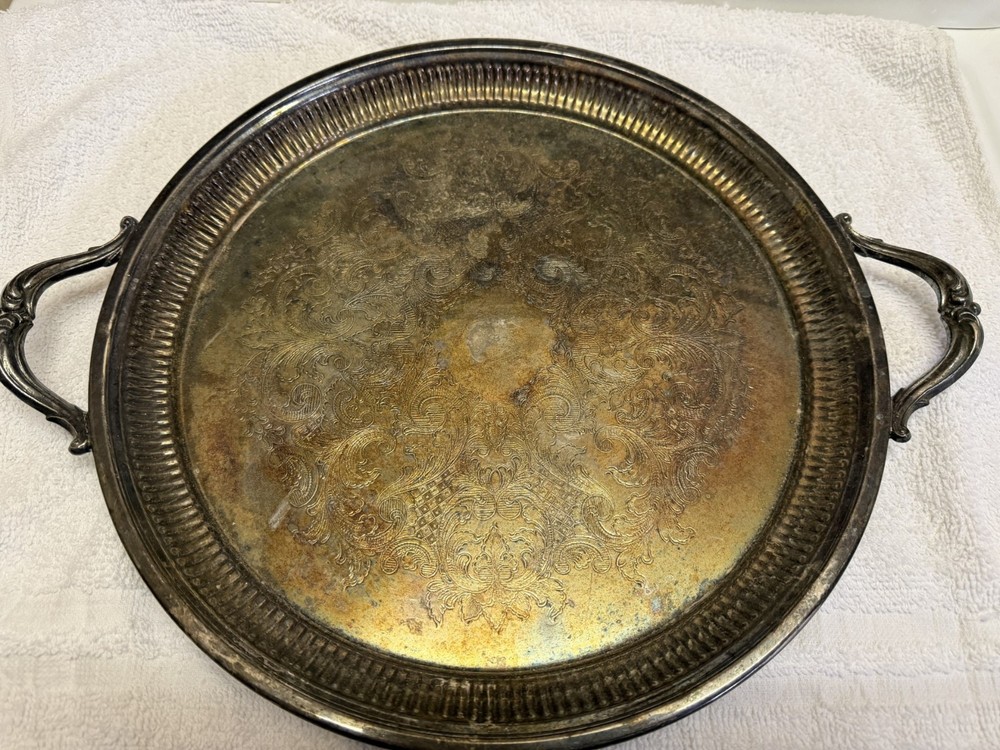 Rare Vintage Silver Plated Serving Tray , 14 1/2" wide (With Handles 18")