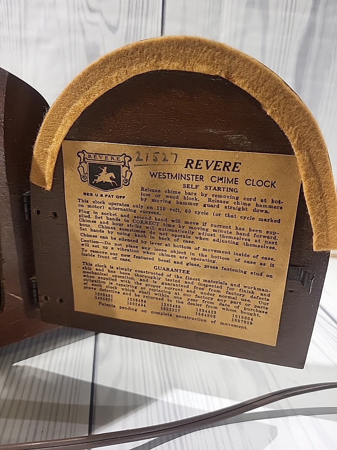 Revere R-913 Westminster Chime Telechron Electric Mantel Tambour Clock Works