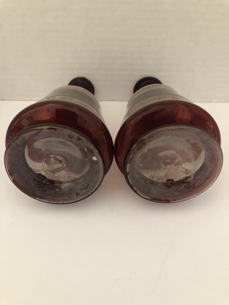 Antique Bohemian Hand Blown Ruby Red Perfume Scent Bottles Pair