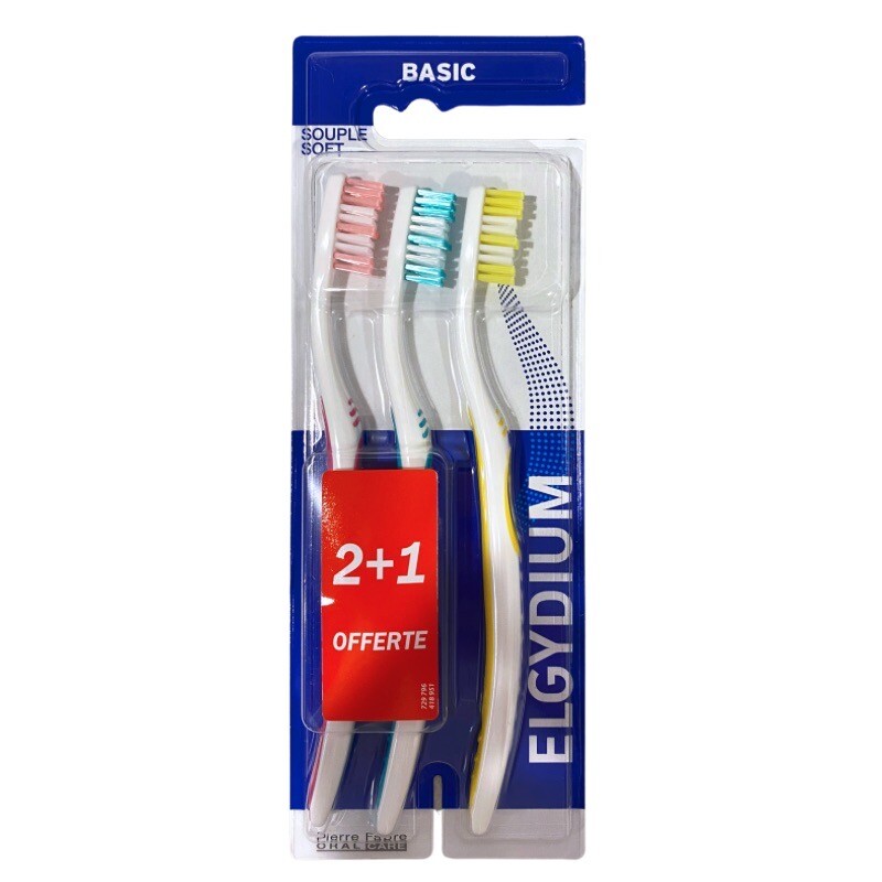 Elgydium Basic Toothbrush Imported SOFT Bristle - 3 Brushes