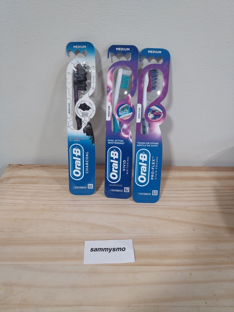 Oral-B Pro Toothbrushes- Pro Flex, Vivid, Charcoal- Medium- x3