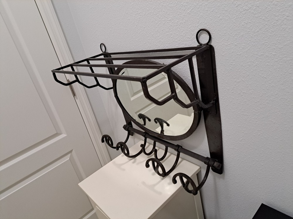 FORGED IRON COAT RACK/HAT RACK with mirror