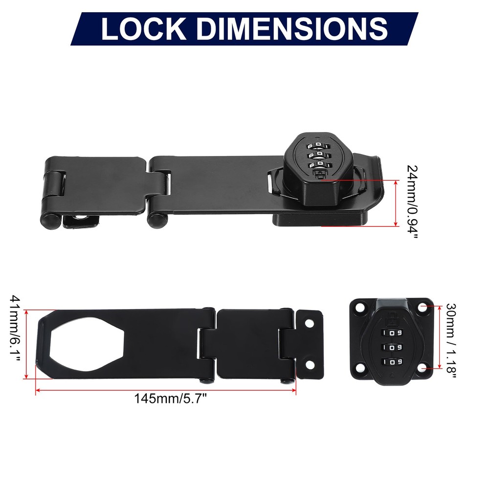 Combination Rotary Hasp Locks Security Door Latch 3 Digit Password Black