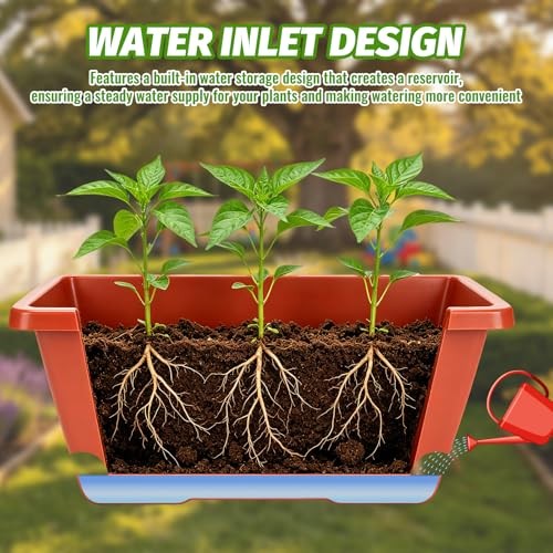 7 Pack Window Box Planters, 17 Inch Plastic Rectangular Flower Pots Brick-red
