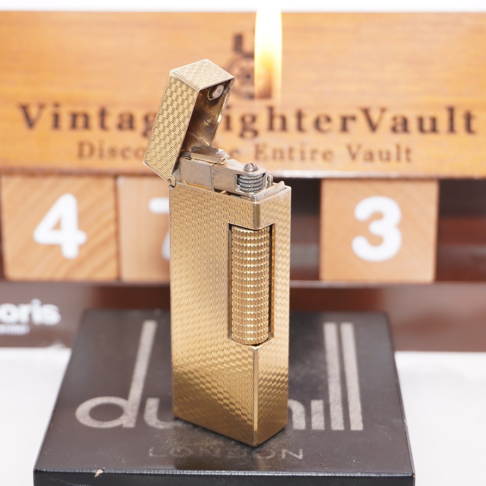 Dunhill Lighter Gold Basket Check Pattern _Ultrasonically Cleaned_Working